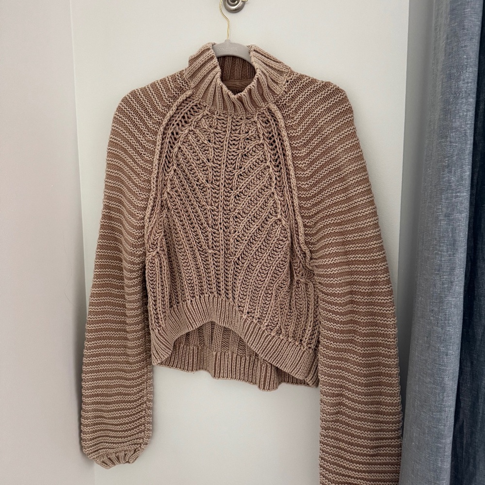 Free People Tan Chunky Knit Mockneck Sweater